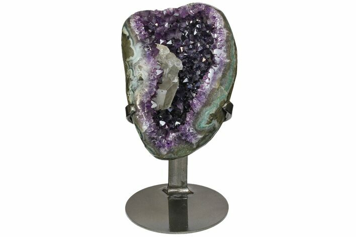 Amethyst Geode With Calcite Crystals & Metal Stand - Uruguay #152274